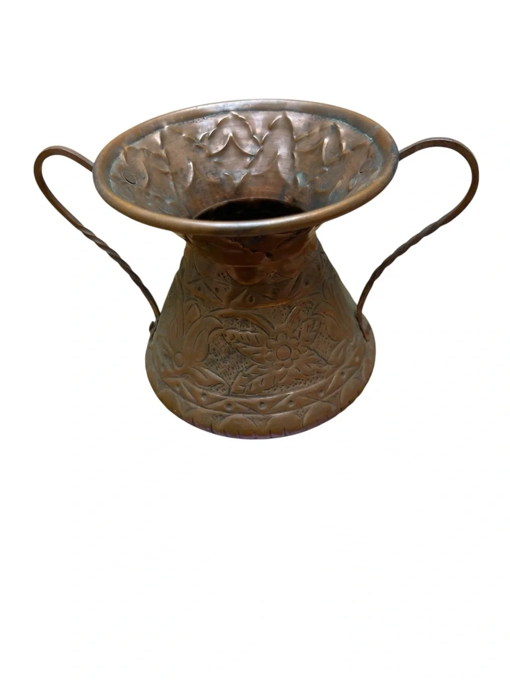 Vintage Hammered Copper Vase Urn Floral Etched Rustic Boho Decor